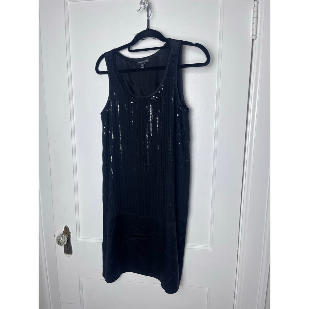 Eileen Fisher Women's Black Sleeveless Shift Silk Charmeuse Sequins Dress XS